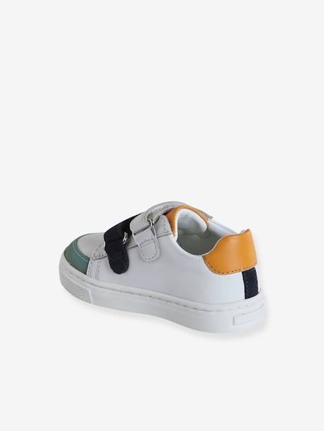 Leren geborstelde babysneakers ecru+marineblauw+veel wit - vertbaudet enfant 