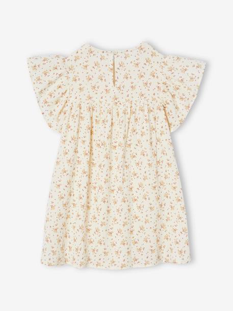 Jurk met bloemenprint van katoenen gaas beige+beige, bedrukt+lichtroze+vanille - vertbaudet enfant 