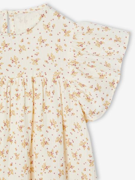 Jurk met bloemenprint van katoenen gaas beige+beige, bedrukt+lichtroze+vanille - vertbaudet enfant 