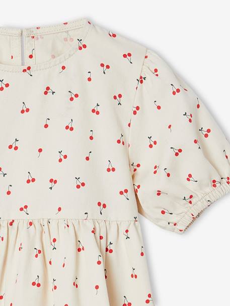 Jurk van lichte spijkerstof ongewassen denim+rozen+stone+vanille - vertbaudet enfant 