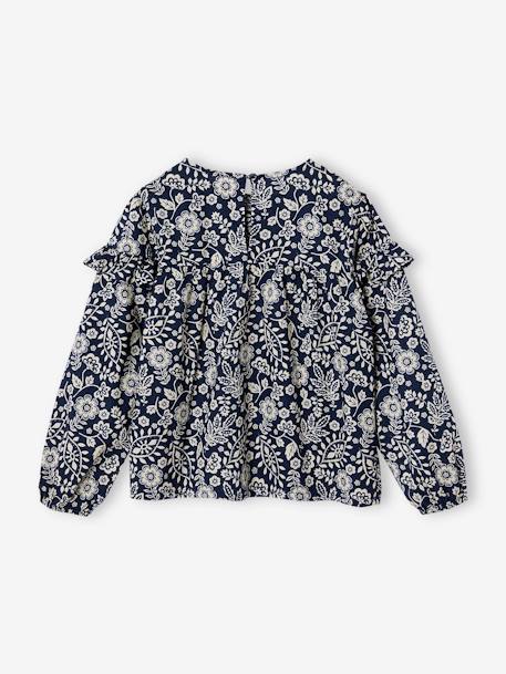Meisjesblouse met ruches met bloemenprint ecru+marineblauw+wit, bedrukt - vertbaudet enfant 