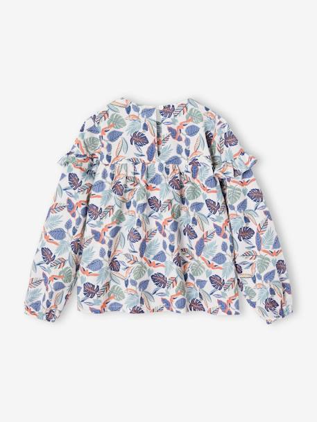 Meisjesblouse met ruches met bloemenprint ecru+marineblauw+wit, bedrukt - vertbaudet enfant 