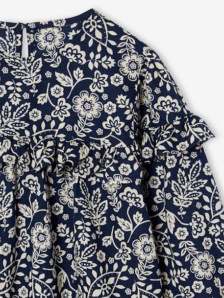 Meisjesblouse met ruches met bloemenprint ecru+marineblauw+wit, bedrukt - vertbaudet enfant 