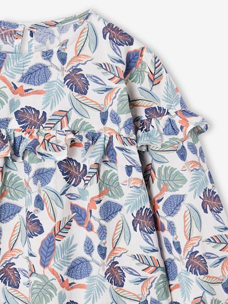 Meisjesblouse met ruches met bloemenprint ecru+marineblauw+wit, bedrukt - vertbaudet enfant 