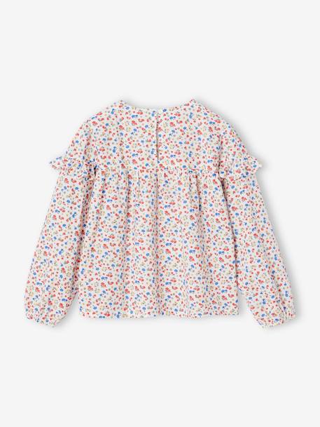 Meisjesblouse met ruches met bloemenprint ecru+marineblauw+wit, bedrukt - vertbaudet enfant 