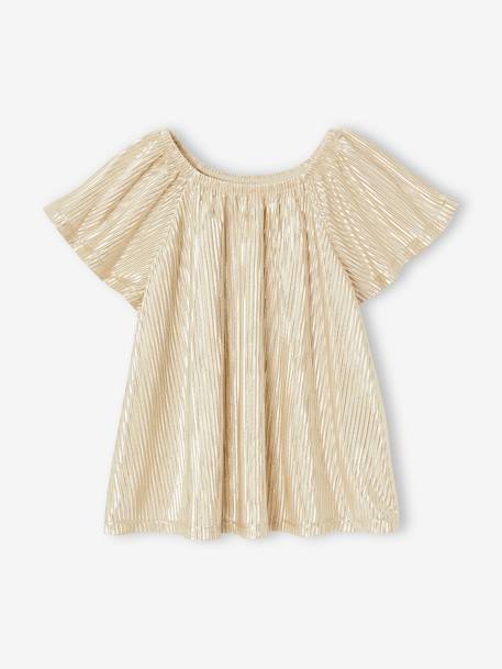 Feestelijke meisjesblouse in lamé met geplooid effect en vlindermouwen goud - vertbaudet enfant 