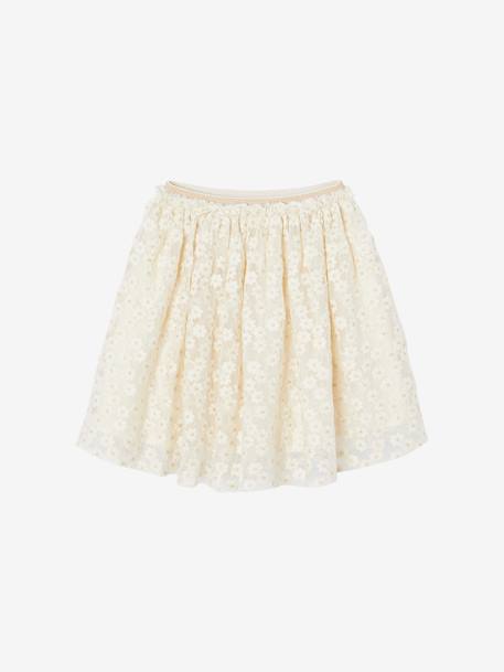 Broderiejurk met iriserende bloemen vanille - vertbaudet enfant 