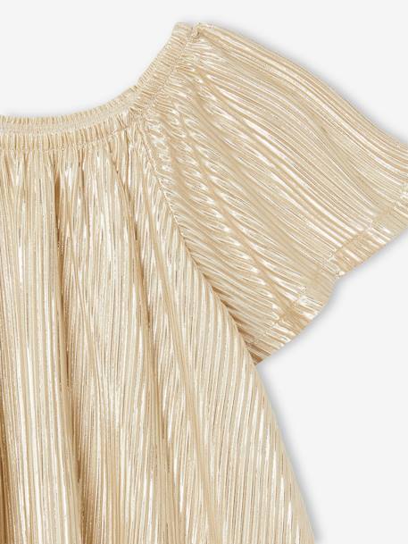 Feestelijke meisjesblouse in lamé met geplooid effect en vlindermouwen goud - vertbaudet enfant 
