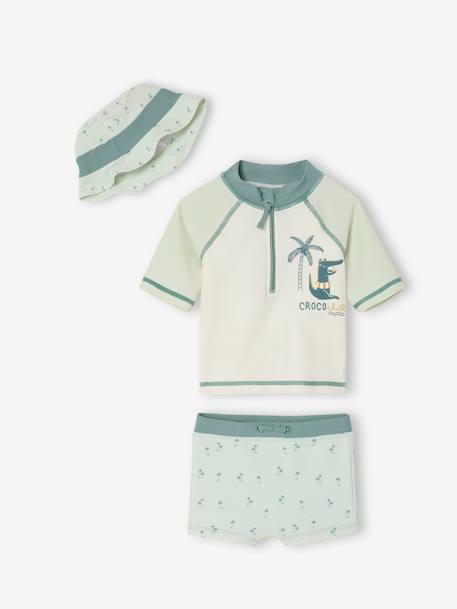 Badpakset T-shirt met UV-bescherming + short + babyhoed mintgroen - vertbaudet enfant 