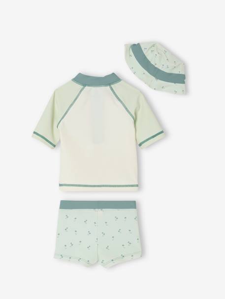 Badpakset T-shirt met UV-bescherming + short + babyhoed mintgroen - vertbaudet enfant 