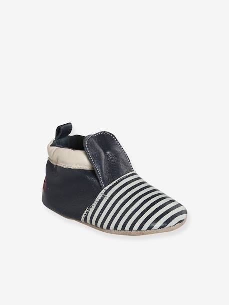 Tweekleurige elastische babyschoentjes van zacht leer blauw, gestreept - vertbaudet enfant 