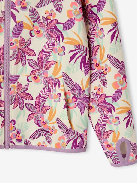 Sport sweatshirt met rits en bloemenprint in technisch materiaal antraciet+ecru+groen, bedrukt+oudroze - vertbaudet enfant 
