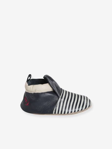 Tweekleurige elastische babyschoentjes van zacht leer blauw, gestreept - vertbaudet enfant 
