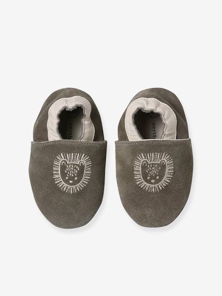 Elastische leren babyschoentjes in soepel leer bruin, bedrukt+groen, bedrukt+veel bruin - vertbaudet enfant 