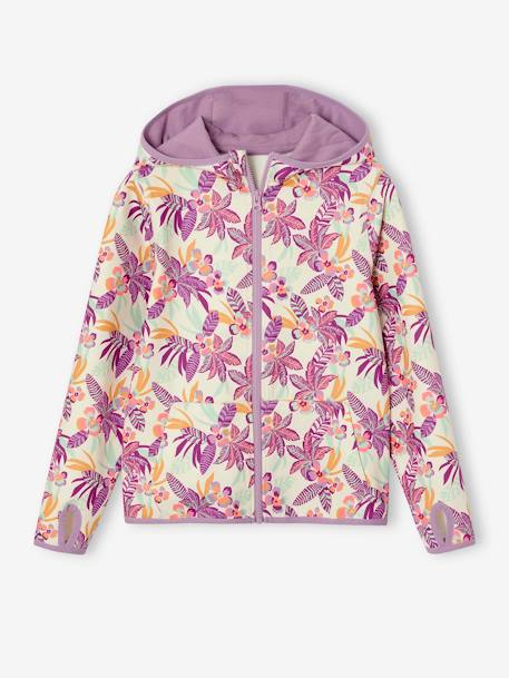 Sport sweatshirt met rits en bloemenprint in technisch materiaal antraciet+ecru+groen, bedrukt+oudroze - vertbaudet enfant 