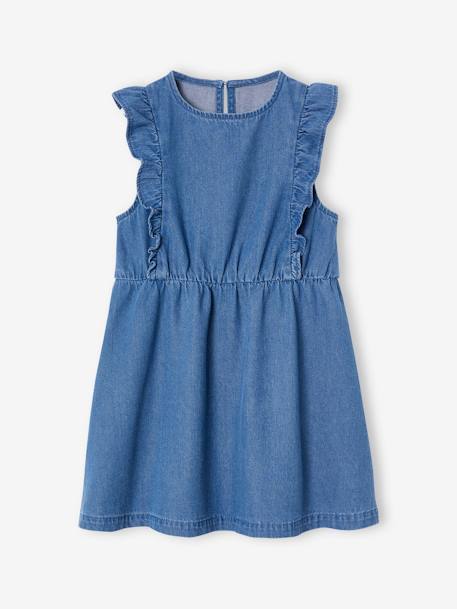 Denim meisjesjurk met ruches stone - vertbaudet enfant 