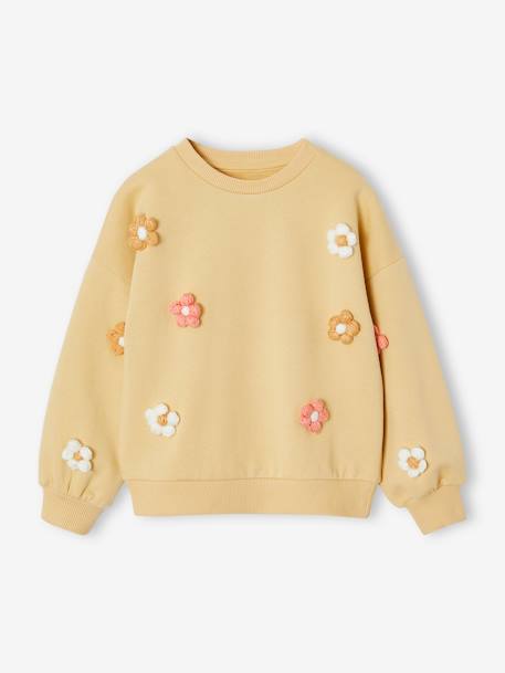 Meisjessweater met 3D bloemen goudgeel - vertbaudet enfant 