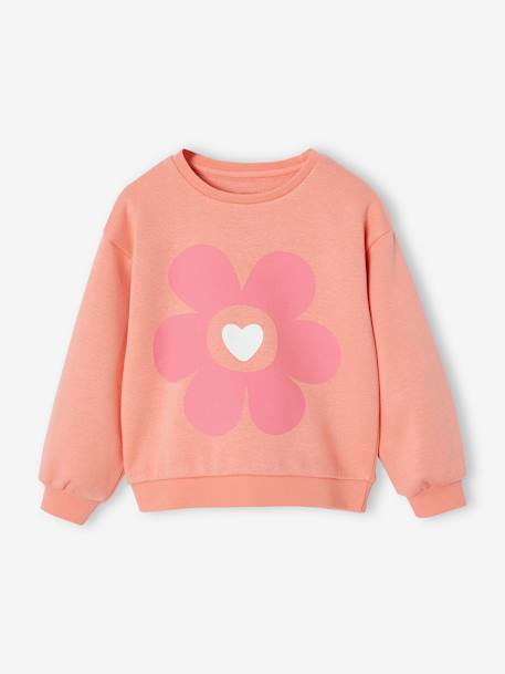 Basic meisjessweater met motief antraciet+donkerpaars+inktblauw+koraal+pioenroos+salie+vanille - vertbaudet enfant 