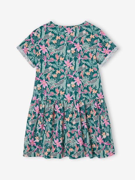 Meisjesjurk met print beige, bedrukt+groen, bedrukt+groengrijs+meerkleurig - vertbaudet enfant 