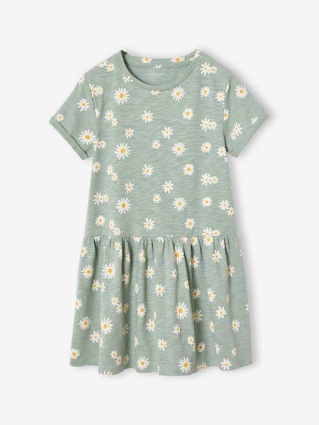 Meisjesjurk met print beige, bedrukt+groen, bedrukt+groengrijs+meerkleurig - vertbaudet enfant 