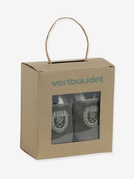 Elastische leren babyschoentjes in soepel leer bruin, bedrukt+groen, bedrukt+veel bruin - vertbaudet enfant 