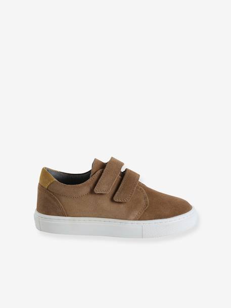 Leren derby's met klittenband voor jongens 6529+beige+marineblauw - vertbaudet enfant 