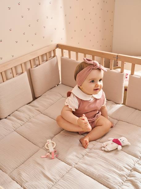 Effen stootrand van katoengaas olijf+taupe - vertbaudet enfant 