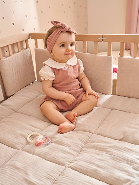 Effen stootrand van katoengaas olijf+taupe - vertbaudet enfant 