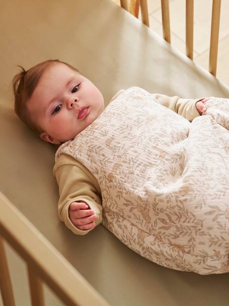 Personaliseerbare mouwloze trappelzak van katoengaas BABYLON beige, bedrukt - vertbaudet enfant 