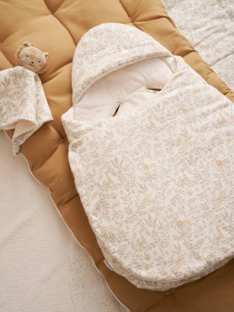 Katoengaas engelennestje dat kan worden omgevormd beige, bedrukt+cappuccino+ecru+salie+terracotta - vertbaudet enfant 