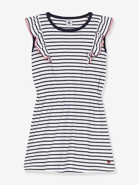 Gestroomde kinderjurk van katoen PETIT BATEAU marineblauw - vertbaudet enfant 