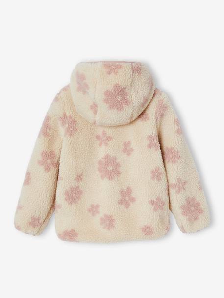Sherpa vest met capuchon en bloemenprint voor meisjes ecru+vanille+zachtpaars - vertbaudet enfant 
