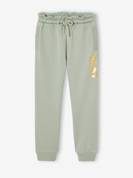 Joggingbroek van fleece met motief op de broekspijp voor meisjes marineblauw+rozen+saliegroen - vertbaudet enfant 