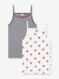 Set van 2 kindertopjes met spaghettibandjes in katoen met hartjesprint PETIT BATEAU  - vertbaudet enfant