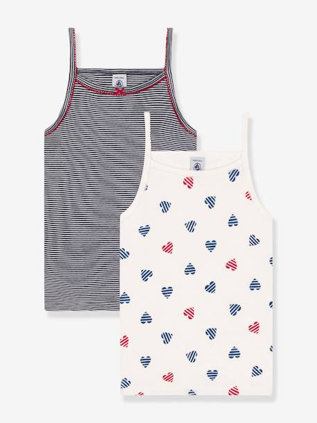 Set van 2 kindertopjes met spaghettibandjes in katoen met hartjesprint PETIT BATEAU wit - vertbaudet enfant 