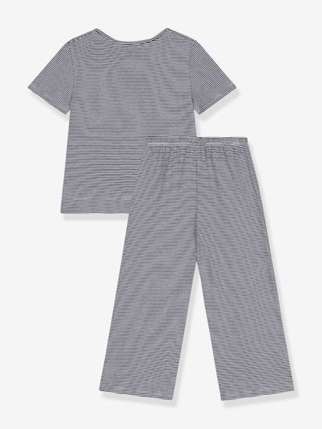 Pyjama kind met korte mouwen en wijde pijpen, gestreept PETIT BATEAU marineblauw - vertbaudet enfant 