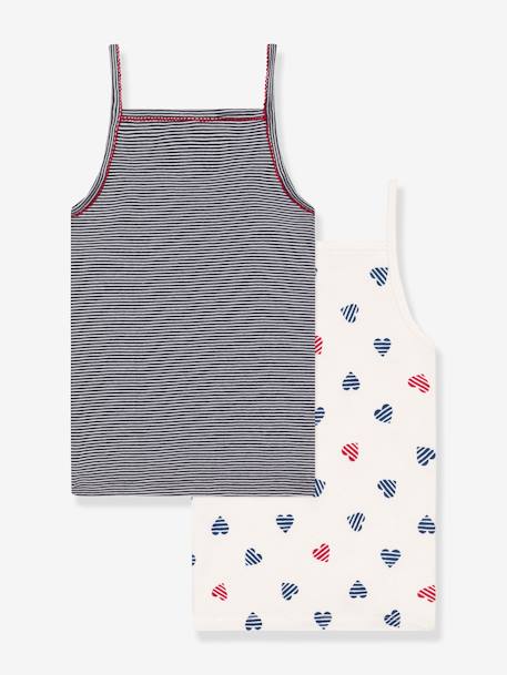 Set van 2 kindertopjes met spaghettibandjes in katoen met hartjesprint PETIT BATEAU wit - vertbaudet enfant 