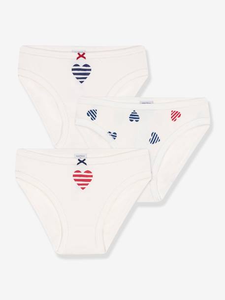 Set van 3 meisjesonderbroeken in katoen met hartjesprint PETIT BATEAU wit - vertbaudet enfant 