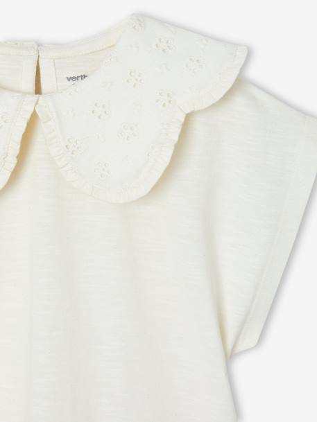 Meisjesshirt met geborduurde kraag ecru+koraal - vertbaudet enfant 