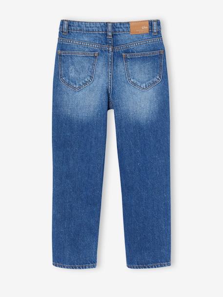 Rechte jeans MorphologiK meisjes heupomvang Small donkerblauw+gebleekt denim+stone - vertbaudet enfant 