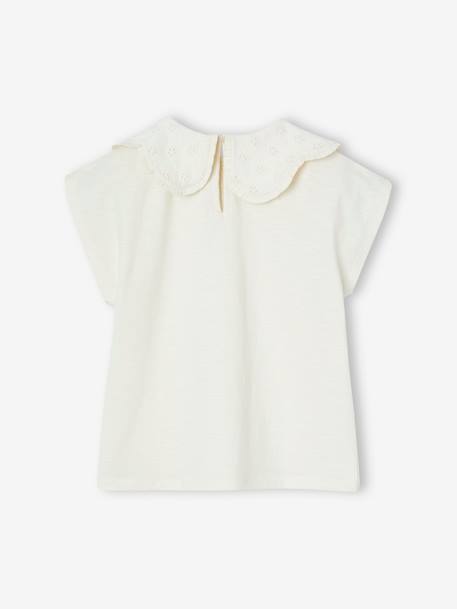 Meisjesshirt met geborduurde kraag ecru+koraal - vertbaudet enfant 