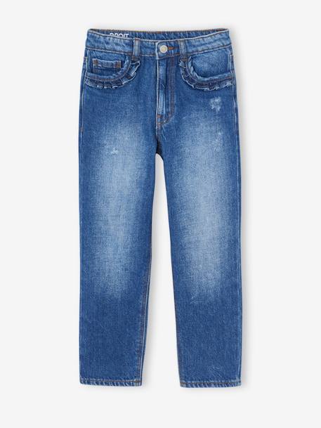 Rechte jeans MorphologiK meisjes heupomvang Small donkerblauw+gebleekt denim+stone - vertbaudet enfant 