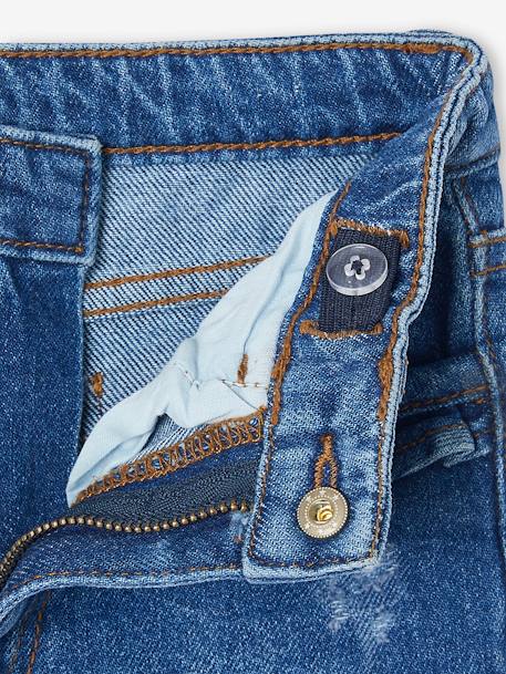 Rechte jeans MorphologiK meisjes heupomvang Small donkerblauw+gebleekt denim+stone - vertbaudet enfant 