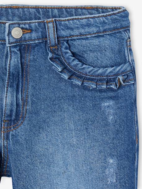 Rechte jeans MorphologiK meisjes heupomvang Large donkerblauw+gebleekt denim+stone - vertbaudet enfant 