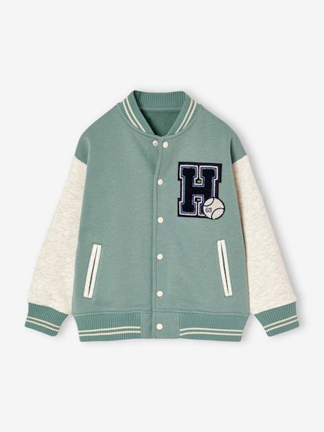 Teddy-sweatshirt in fleece voor jongens met lusbadge. antraciet+dennen+marineblauw+smaragdgroen - vertbaudet enfant 