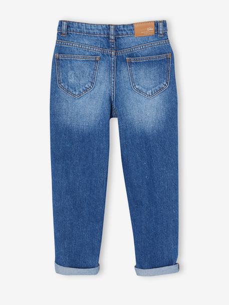 Rechte jeans MorphologiK meisjes heupomvang Small donkerblauw+gebleekt denim+stone - vertbaudet enfant 