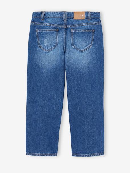 Rechte jeans MorphologiK meisjes heupomvang Large donkerblauw+gebleekt denim+stone - vertbaudet enfant 