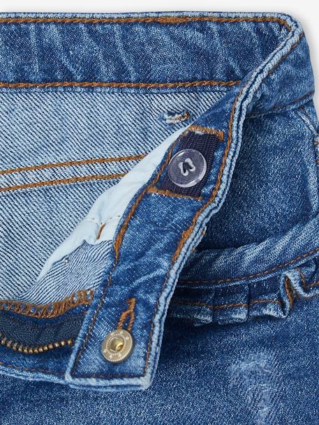 Rechte jeans MorphologiK meisjes heupomvang Large donkerblauw+gebleekt denim+stone - vertbaudet enfant 