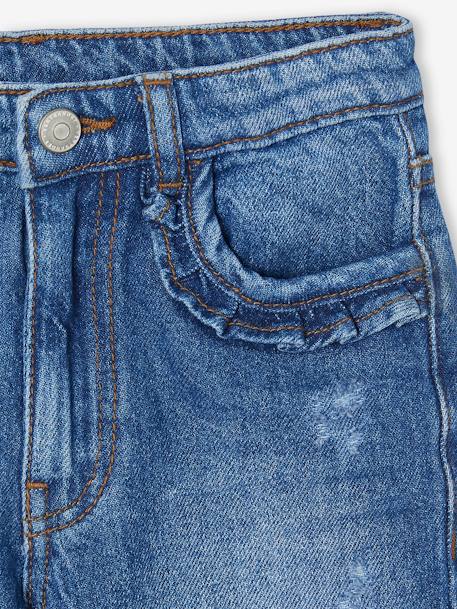 Rechte jeans MorphologiK meisjes heupomvang Small donkerblauw+gebleekt denim+stone - vertbaudet enfant 