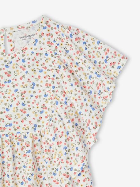 Shirt-blouse voor meisjes met motiefjes ecru+pioenroos - vertbaudet enfant 